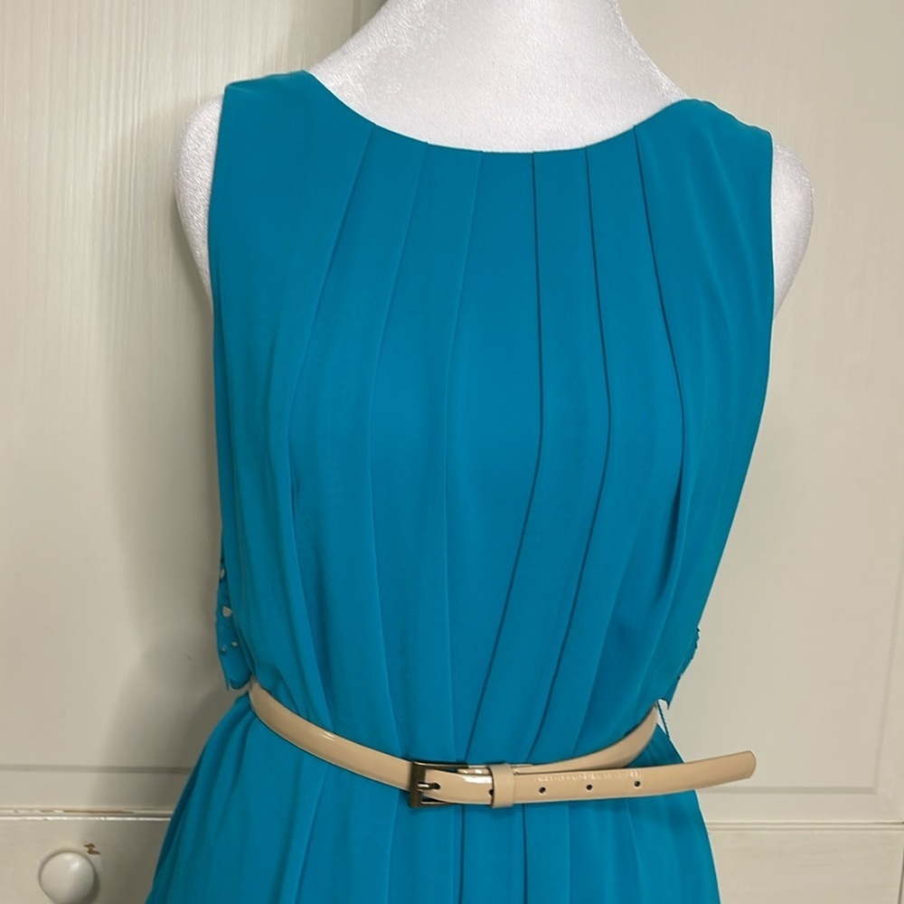 Jessica Simpson Women’s Turquoise Belted Chiffon Eyelet Layered Dress Sz 10 - Picture 2 of 13